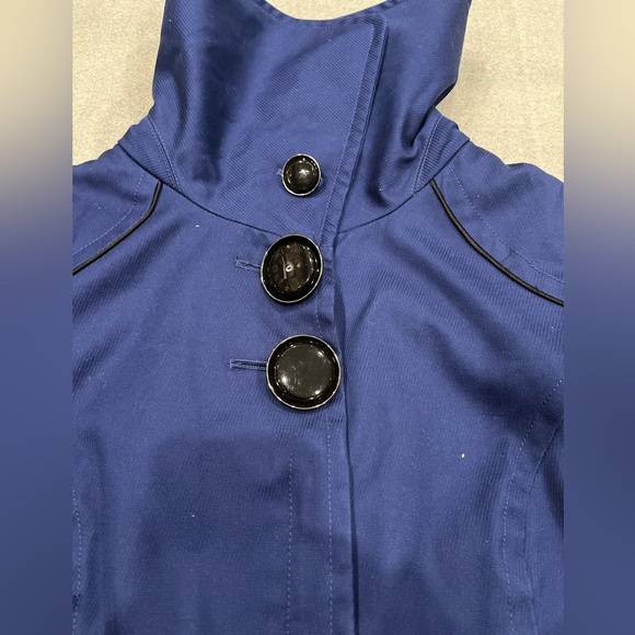 [S/P] Soia & Kyo Blue Cotton Wide Neck Flare Pea Coat - Picture 5 of 11